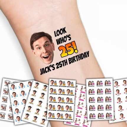 Fitaylor™ Custom Fun Face Temporary Tattoos – Personalized Photo Tattoos | 1 Pack (6 Sets of 90)